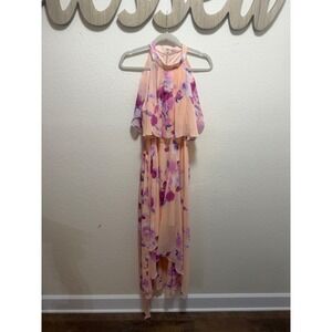 Eliza J Womens Peach Purple Floral Chiffon Halter High Low Maxi Dress Size 10